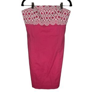 Lilly Pulitzer Women's Pink and White Bowen Bodice Lace Strapless Dress Size 10